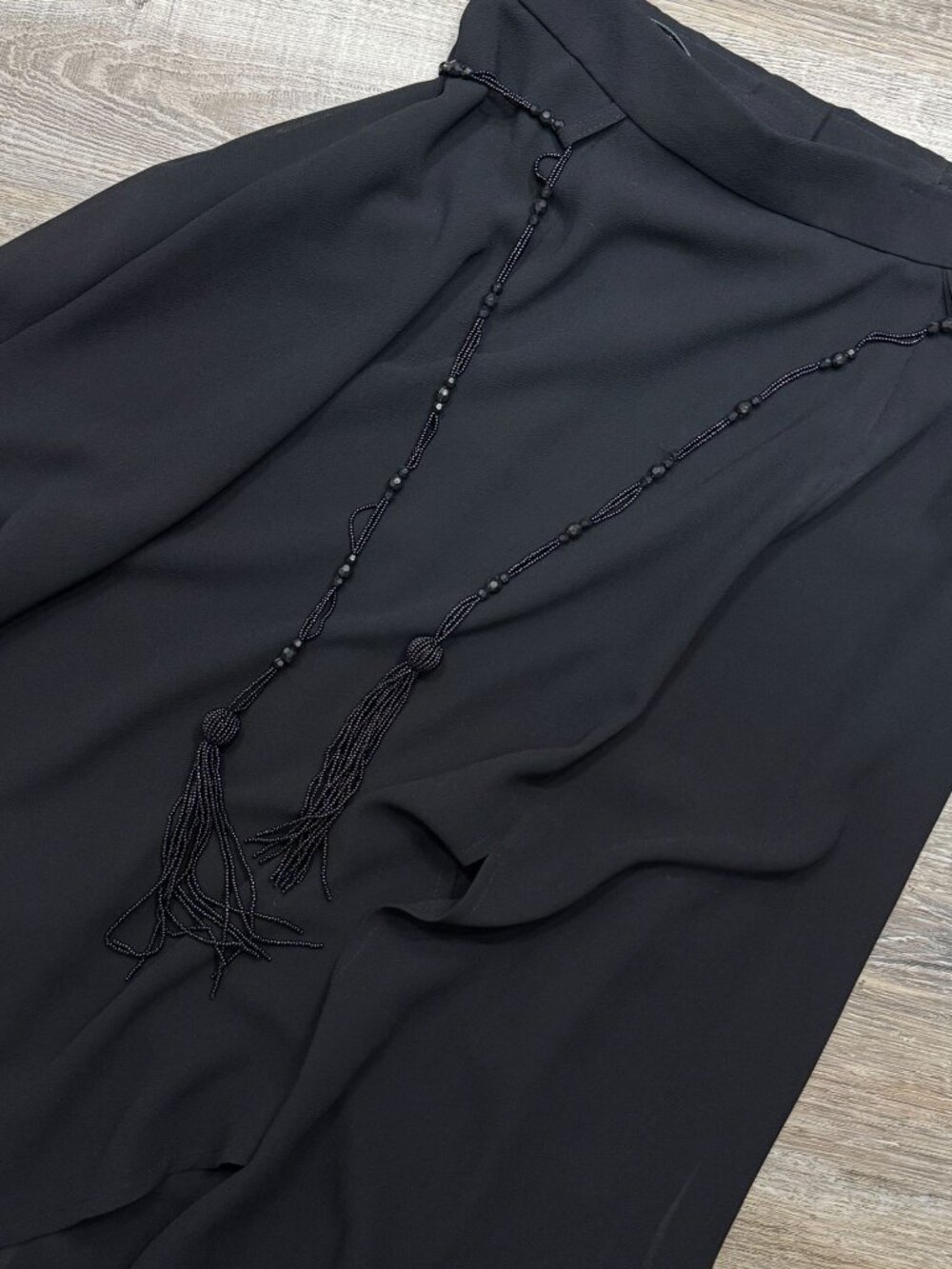 Vintage 90s Ribkoff Black Chiffon Maxi Skirt Beaded Belt Black Whimsigoth Fairy - Picture 8 of 14